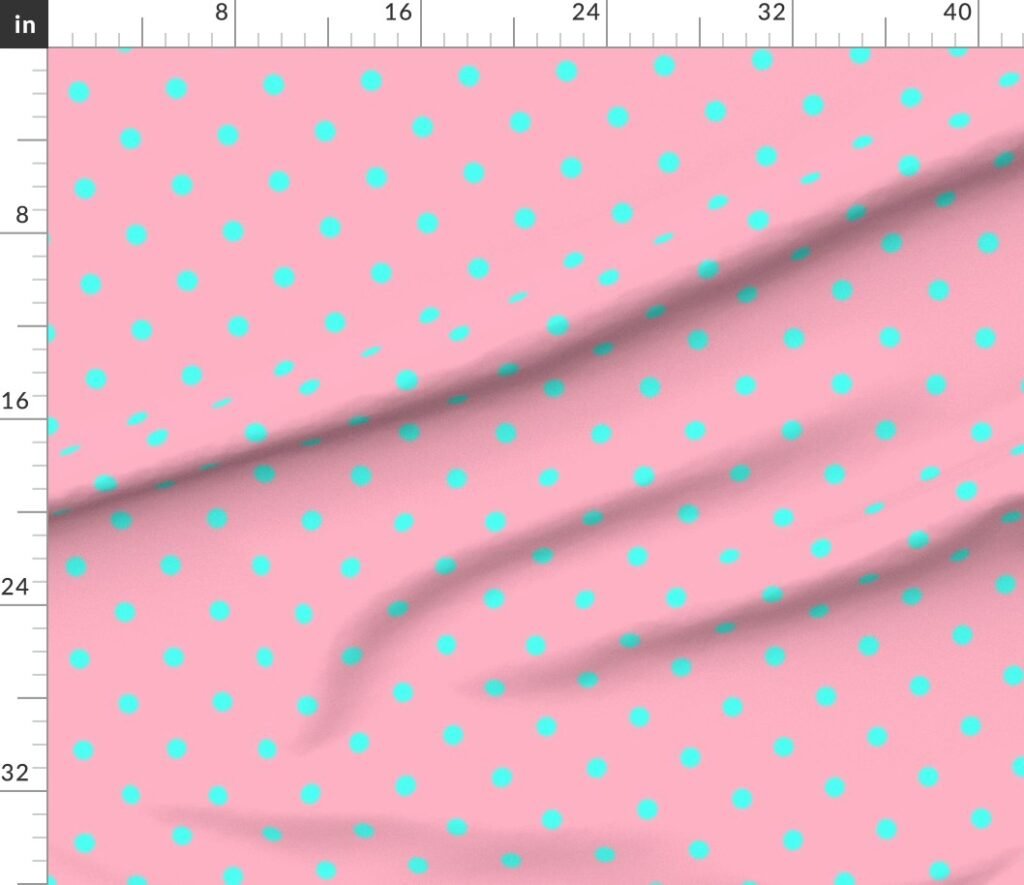 Large Polka Dots in South Beach Aqua Blue on Palm Beach Pink Fabric design