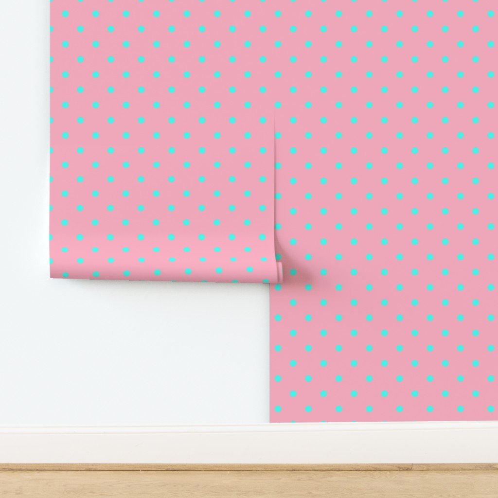 Large Polka Dots in South Beach Aqua Blue on Palm Beach Pink Wallpaper design