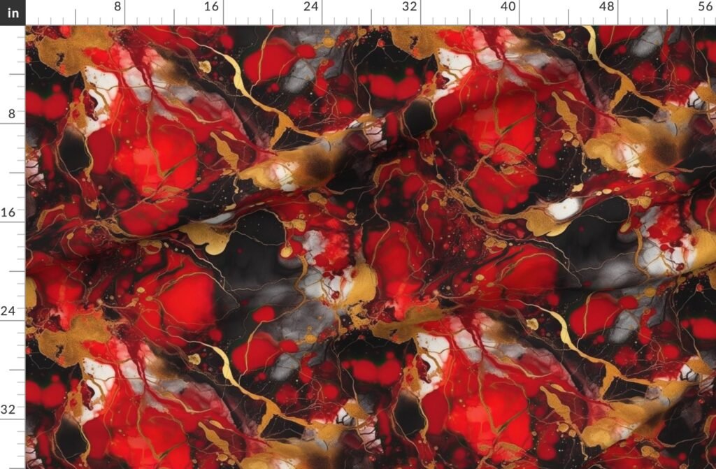Red Black and Gold Alcohol Ink 2 Fabric design