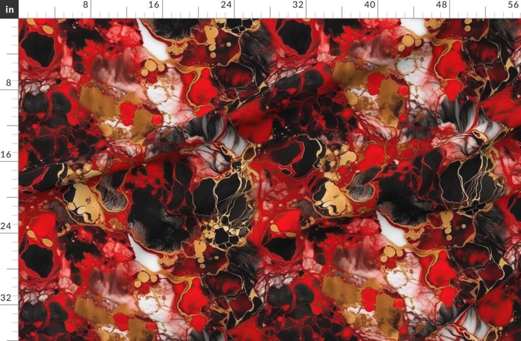 Red Black and Gold Alcohol Ink 4 Fabric design