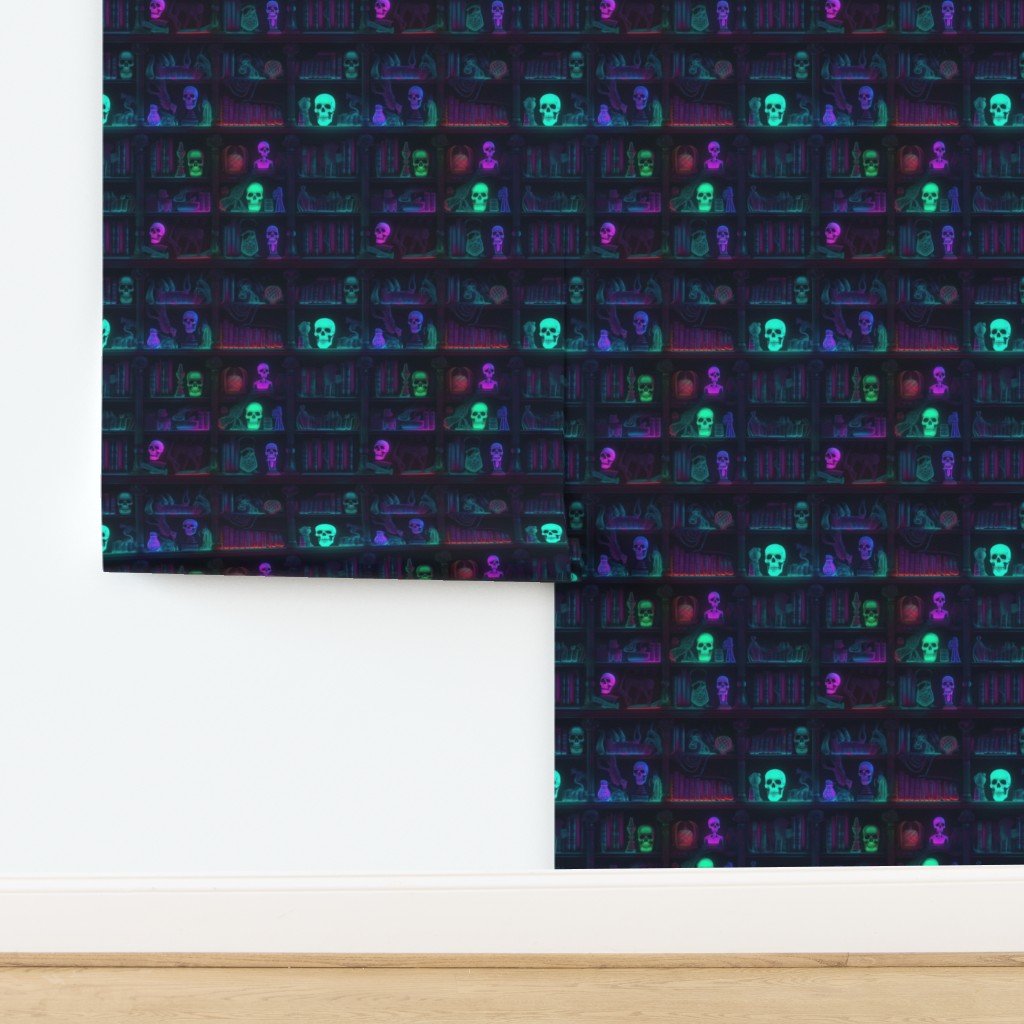 Small Spooky Photo realistic Dark Academia Bookshelves in Bright Wallpaper design