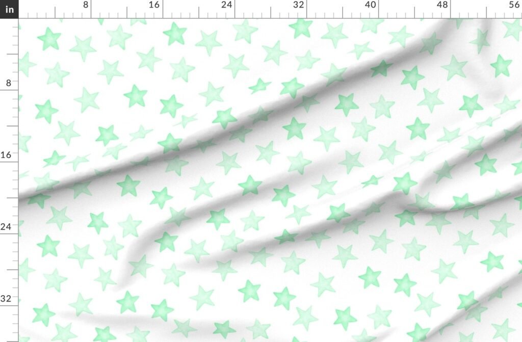 Large Faded Mint Christmas Stars on White Fabric design