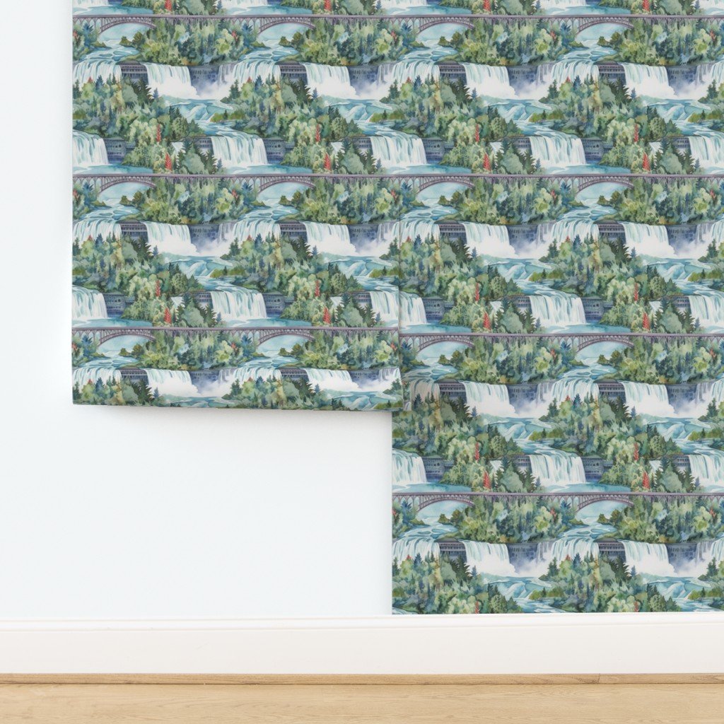 Majestic Niagra Falls Waterfall Border of Two North American Wallpaper design