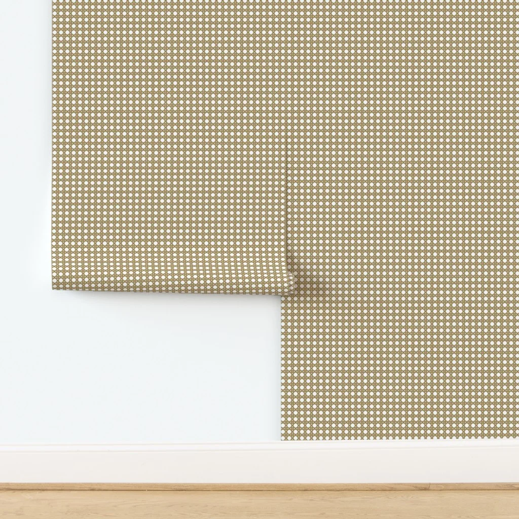 Tan on White Rattan Caning Pattern Wallpaper design