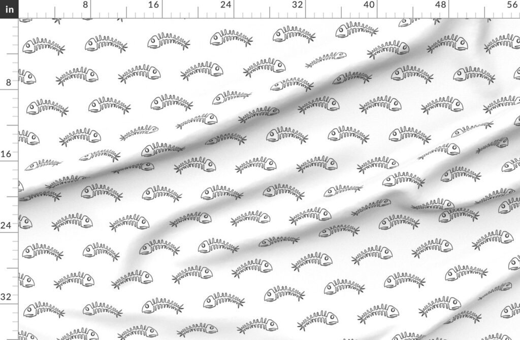 Alternating Black Edged Fish bones Skeletons Fabric design