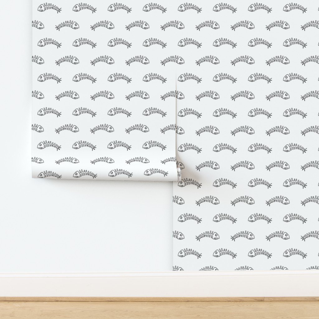 Alternating Black Edged Fish bones Skeletons Wallpaper design