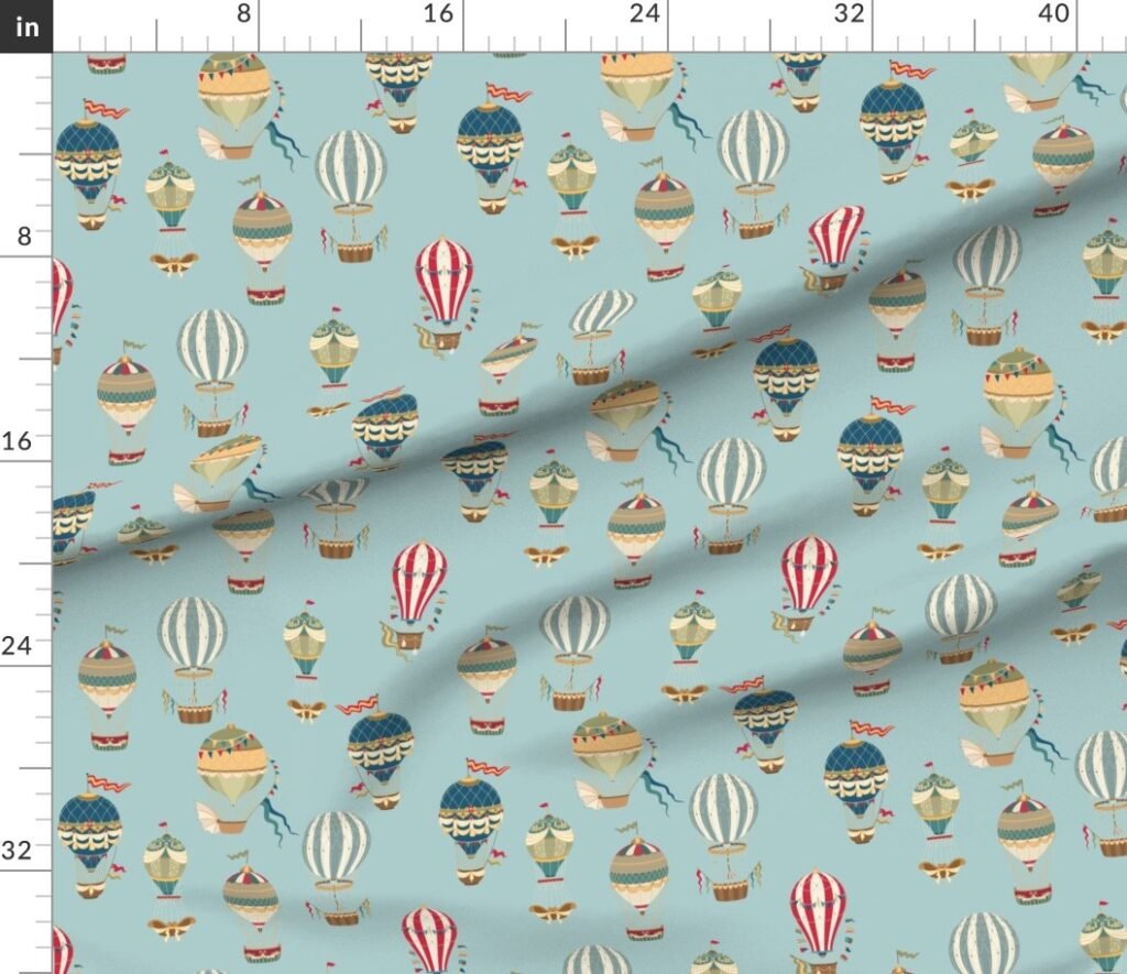 Small Vintage Hot Air Balloons in Sky Blue Fabric design