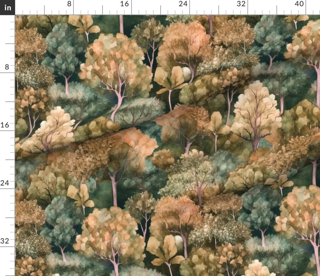 Endless Forest Watercolor - Golden Autumn Fabric design