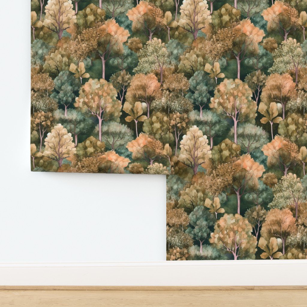 Endless Forest Watercolor - Golden Autumn Wallpaper design