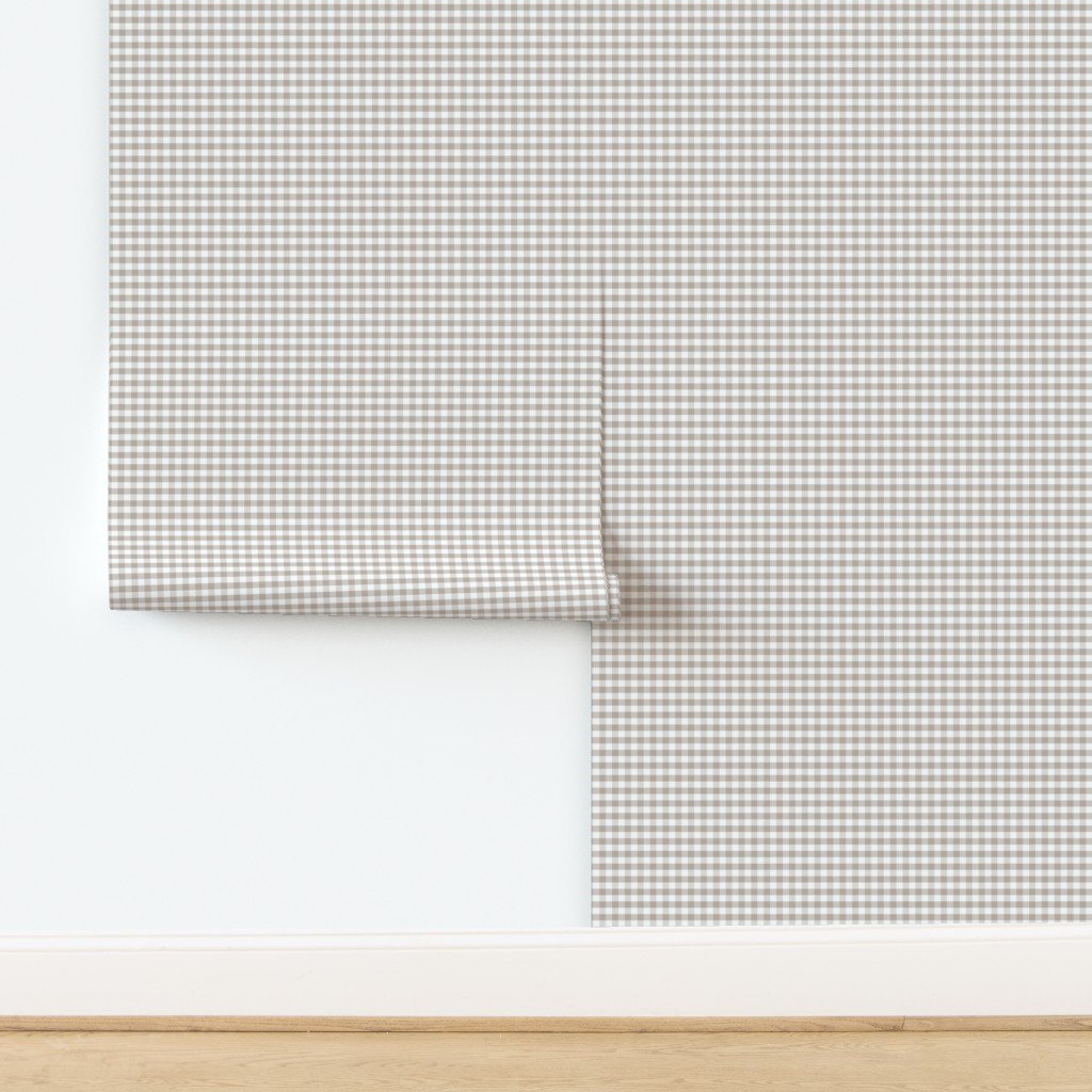 Misty Taupe Gingham Check Plaid Pattern Wallpaper design