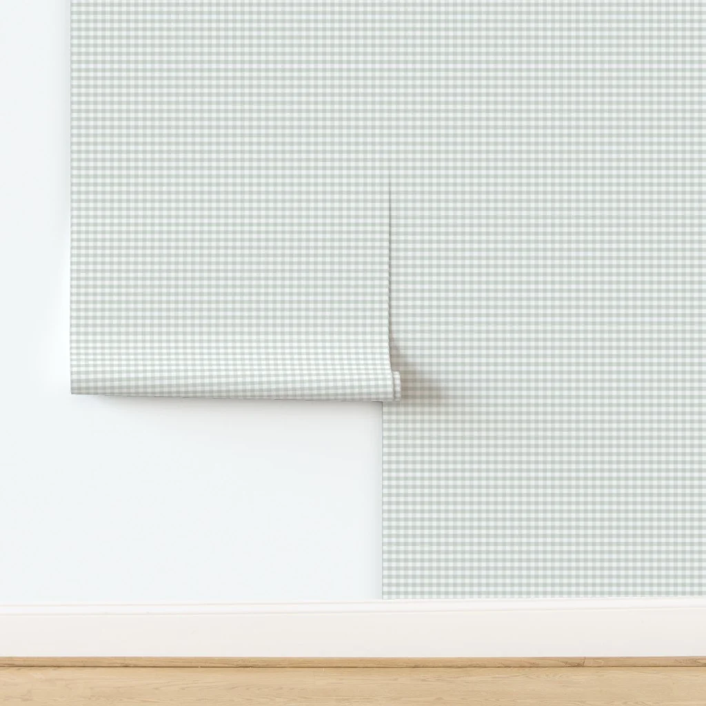 Pale Sage Gingham Check Plaid Pattern Wallpaper design