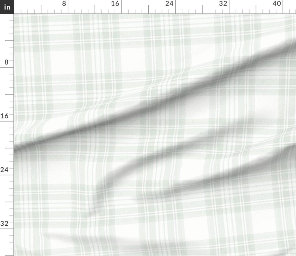 Pale Sage Green Botanical Large Traditional Tartan Plaid Pattern Fabric design