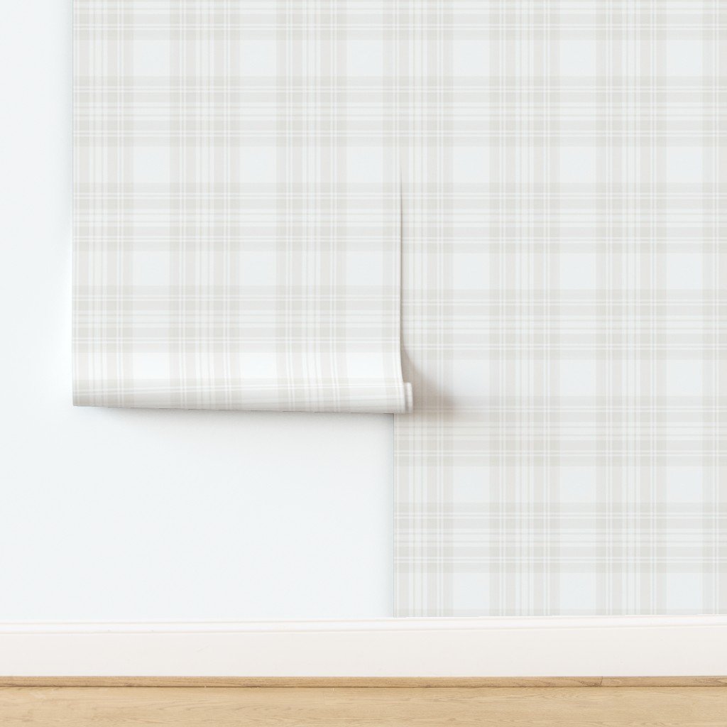 Soft Bone White Large Traditional Tartan Plaid Pattern Wallpaper design