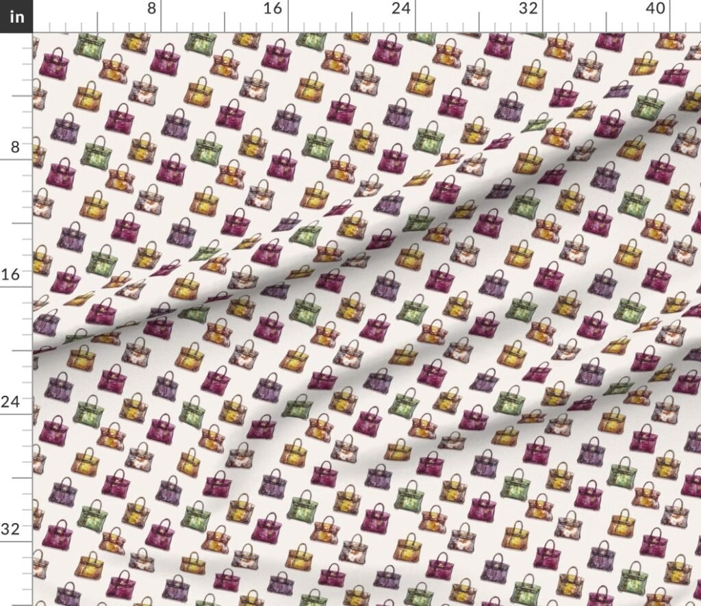 Small Scale Luxury Handbag Motif in Cool Jewel Tones Fabric design