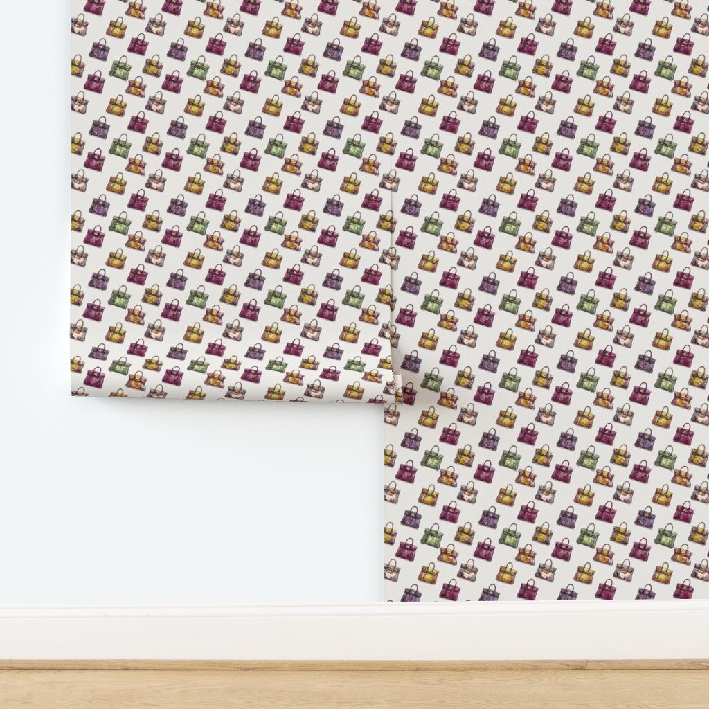 Small Scale Luxury Handbag Motif in Cool Jewel Tones Wallpaper design
