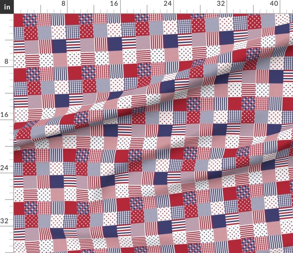 USA Mini Flag Patchwork Quilt Squares Fabric design