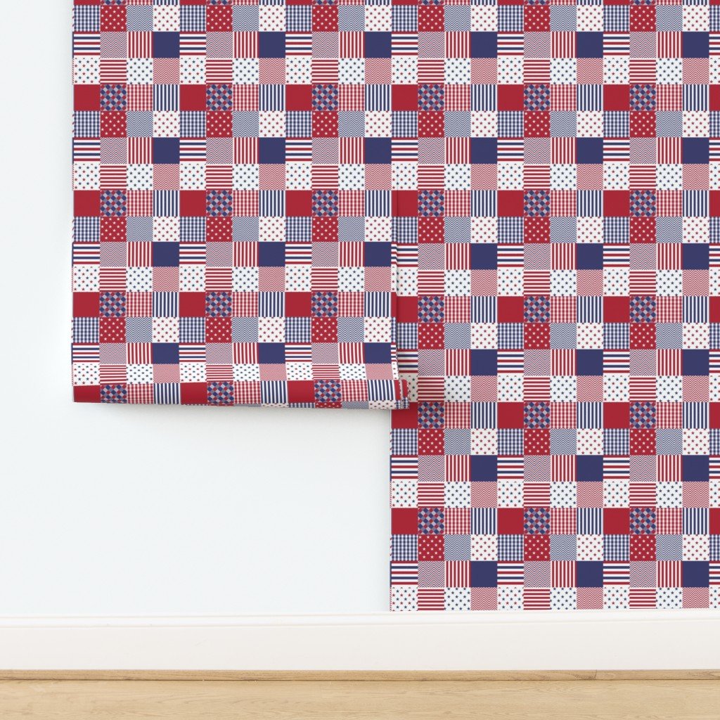 USA Mini Flag Patchwork Quilt Squares Wallpaper design