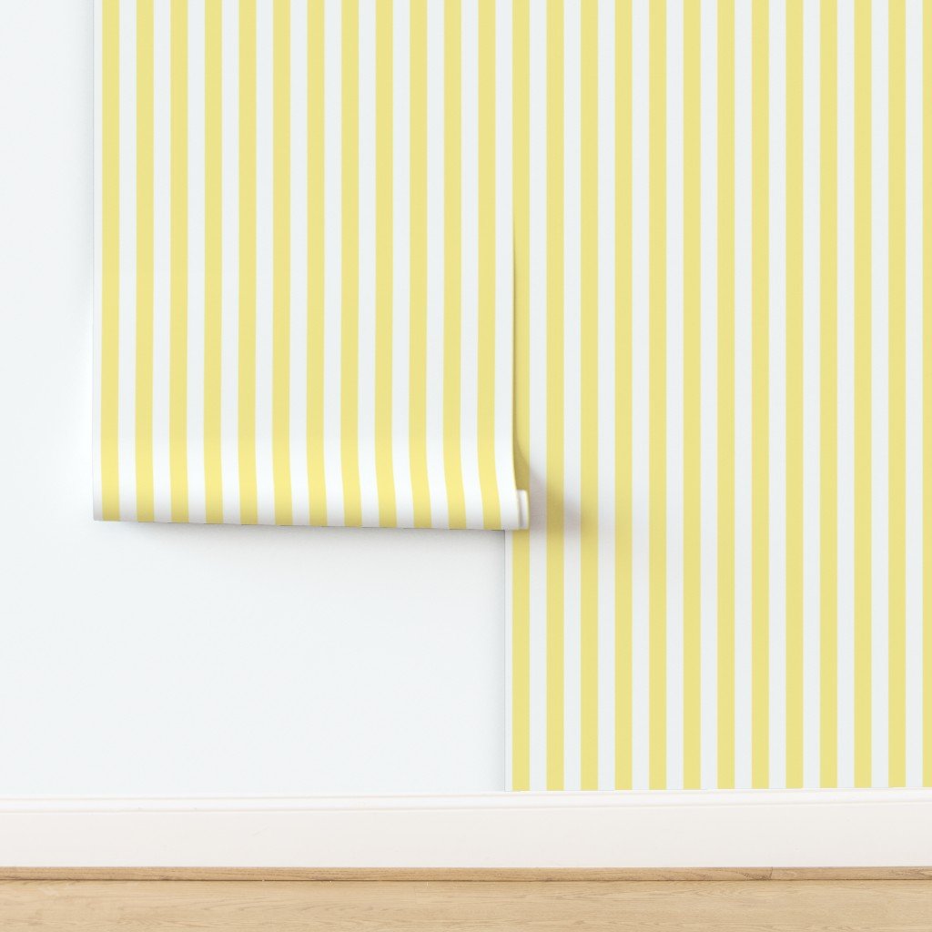 Buttermilk Yellow and White Wide Stripes Wallpaper design