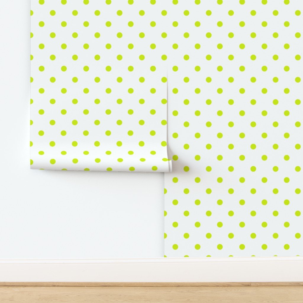 Lime Punch Polkadots on White Wallpaper design