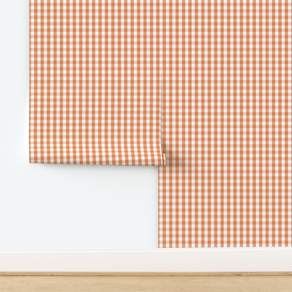 Nasturtium Orange Gingham Check Plaid Wallpaper design