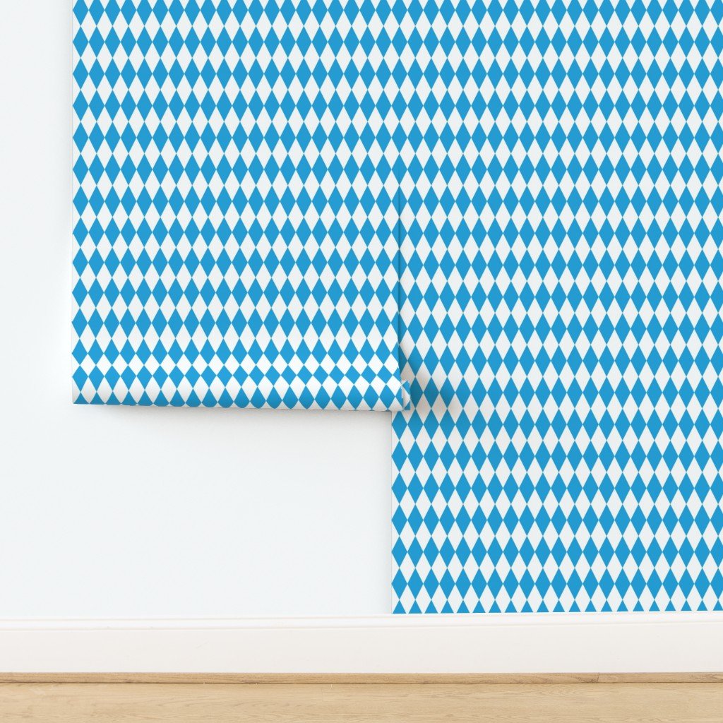 Oktoberfest Bavarian Blue and White Large Diagonal Diamond Pattern Wallpaper design