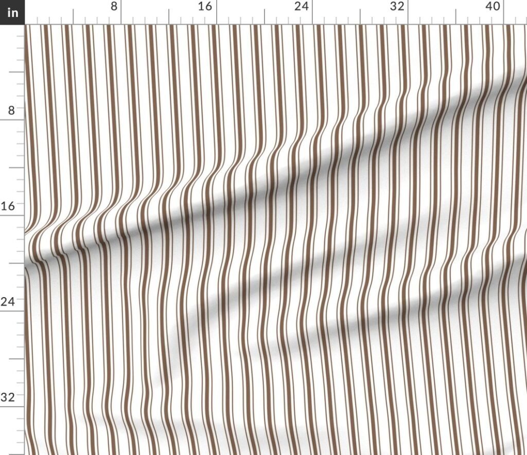 Mattress Ticking Narrow Striped Pattern in Chocolate Brown and White Fabric design