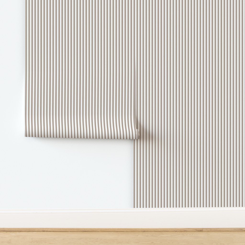 Mattress Ticking Narrow Striped Pattern in Chocolate Brown and White Wallpaper design