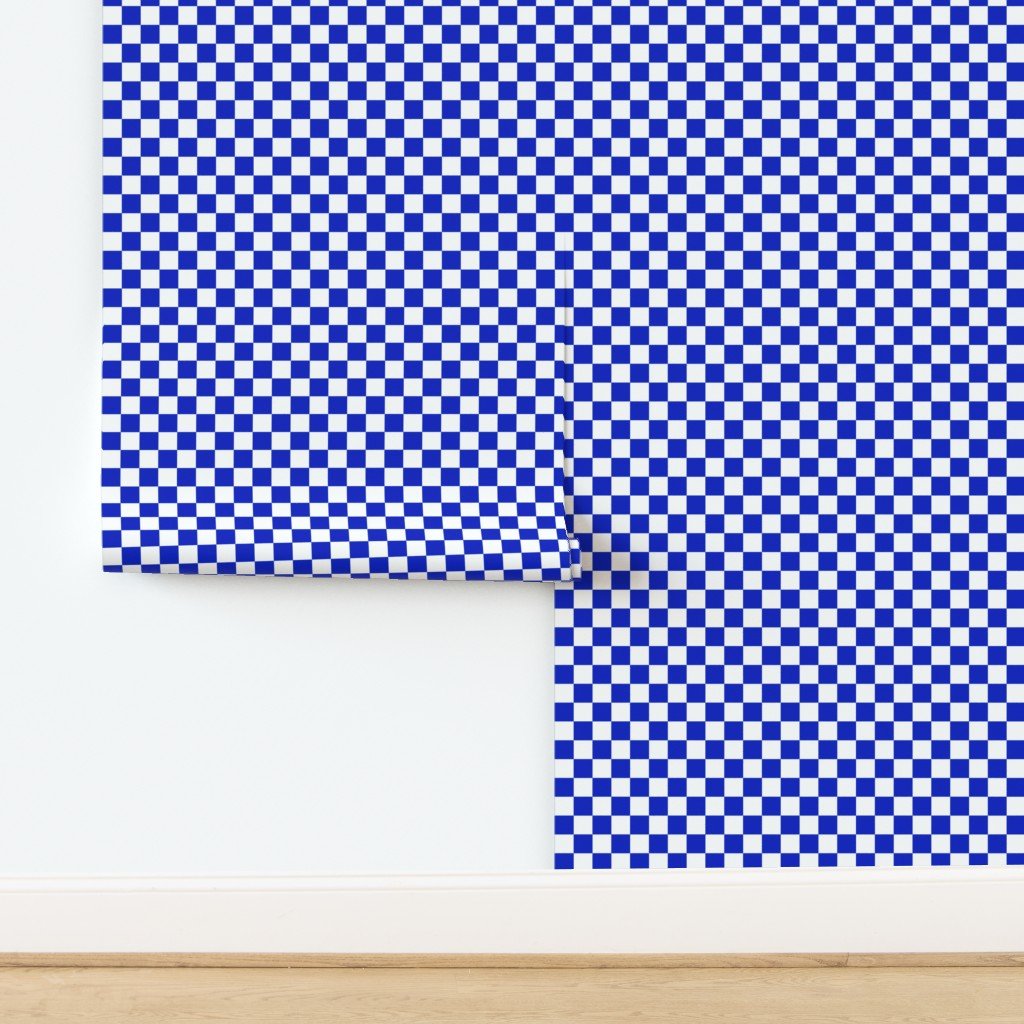 1" Cobalt Blue and White Checkerboard Squares Wallpaper design
