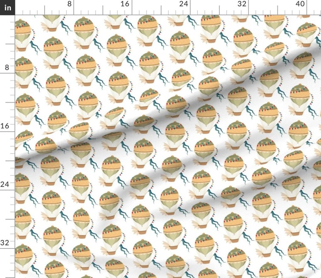 Vintage Ornamental Winged Hot Air Helium Balloons Fabric design