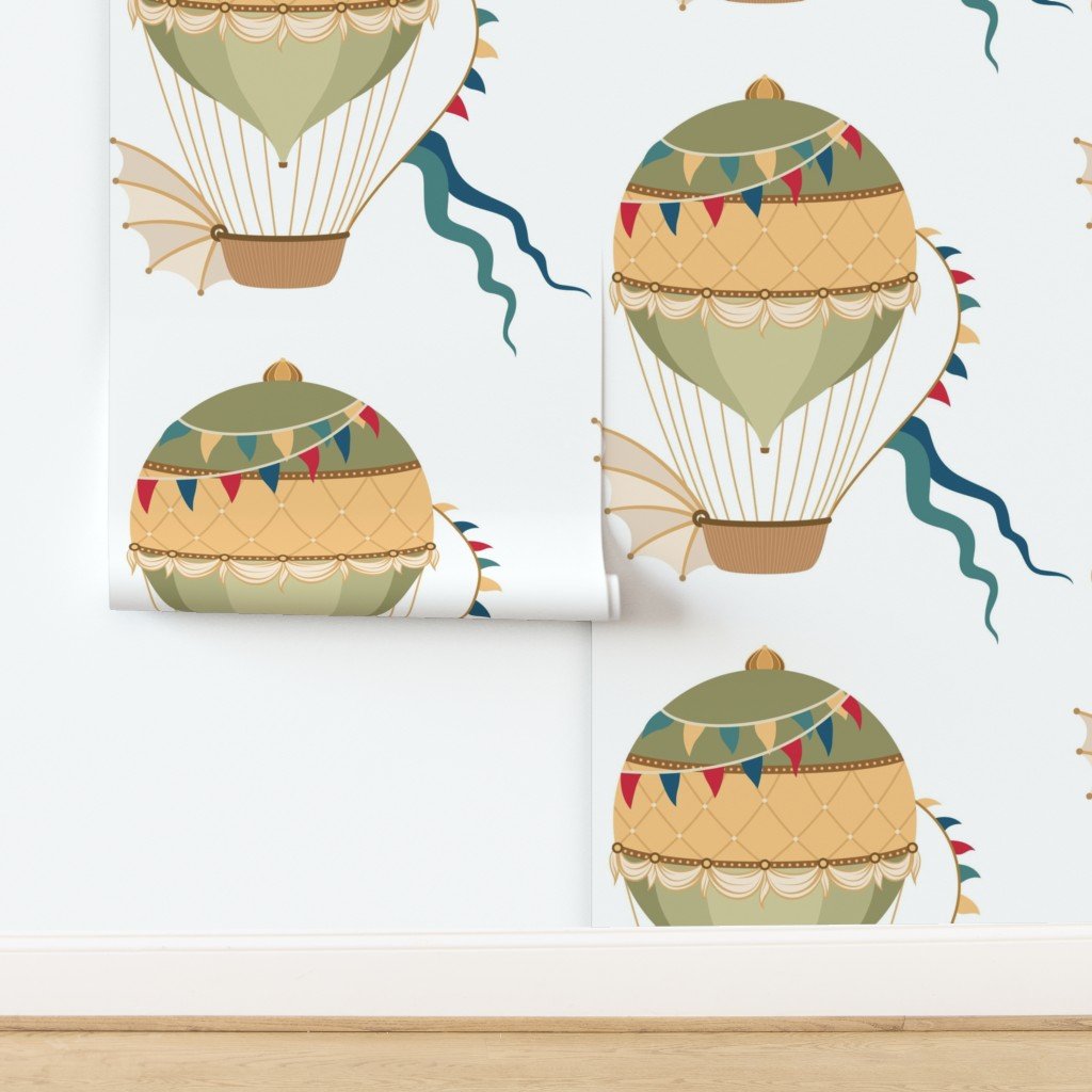 Vintage Ornamental Winged Hot Air Helium Balloons Wallpaper design