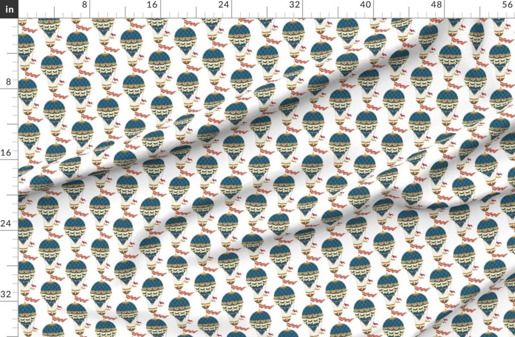 Vintage Ornamental Blue Festooned Hot Air Helium Balloons Fabric design