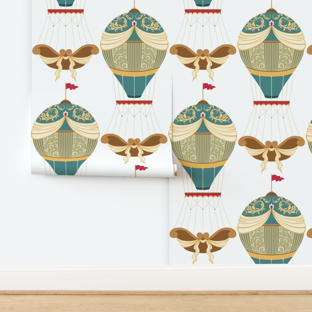 Vintage Ornamental Brocade Hot Air Helium Balloons Wallpaper design