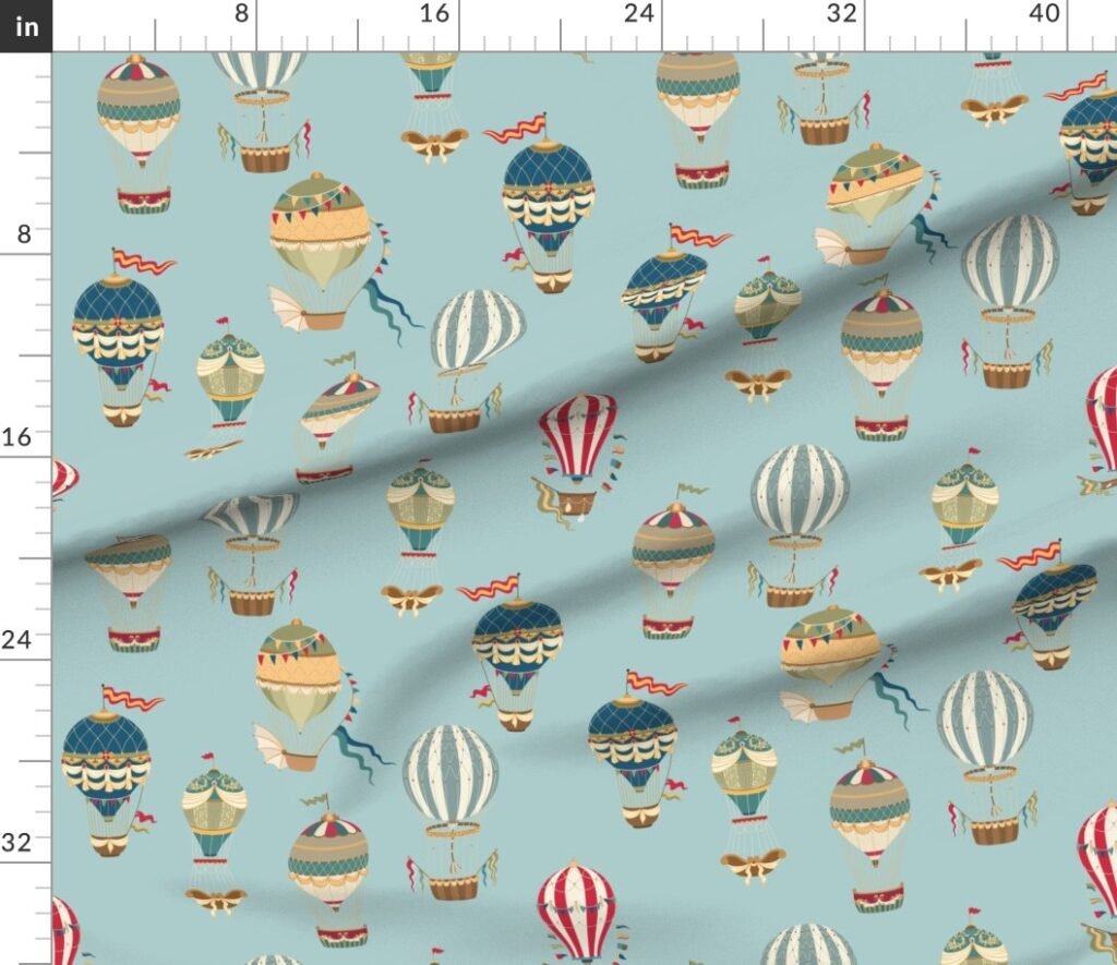 Vintage Hot Air Balloons in Sky Blue Fabric design