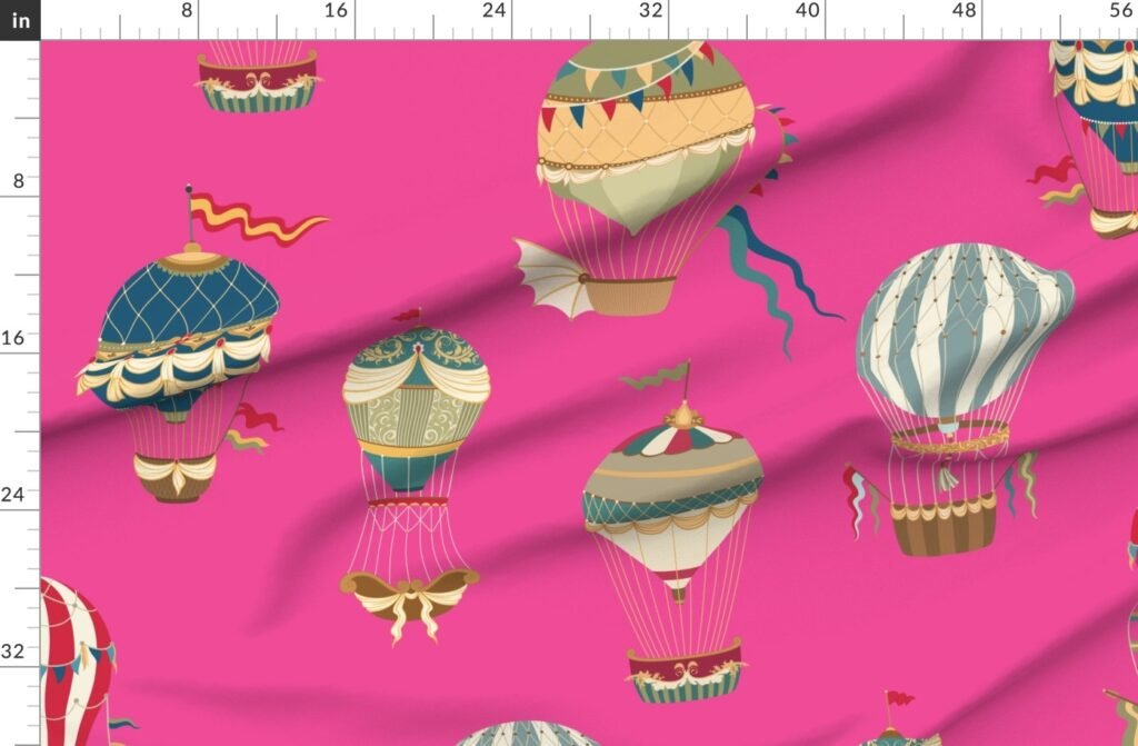 Huge Festooned Hot Air Balloons on Hot Pink Fabric design