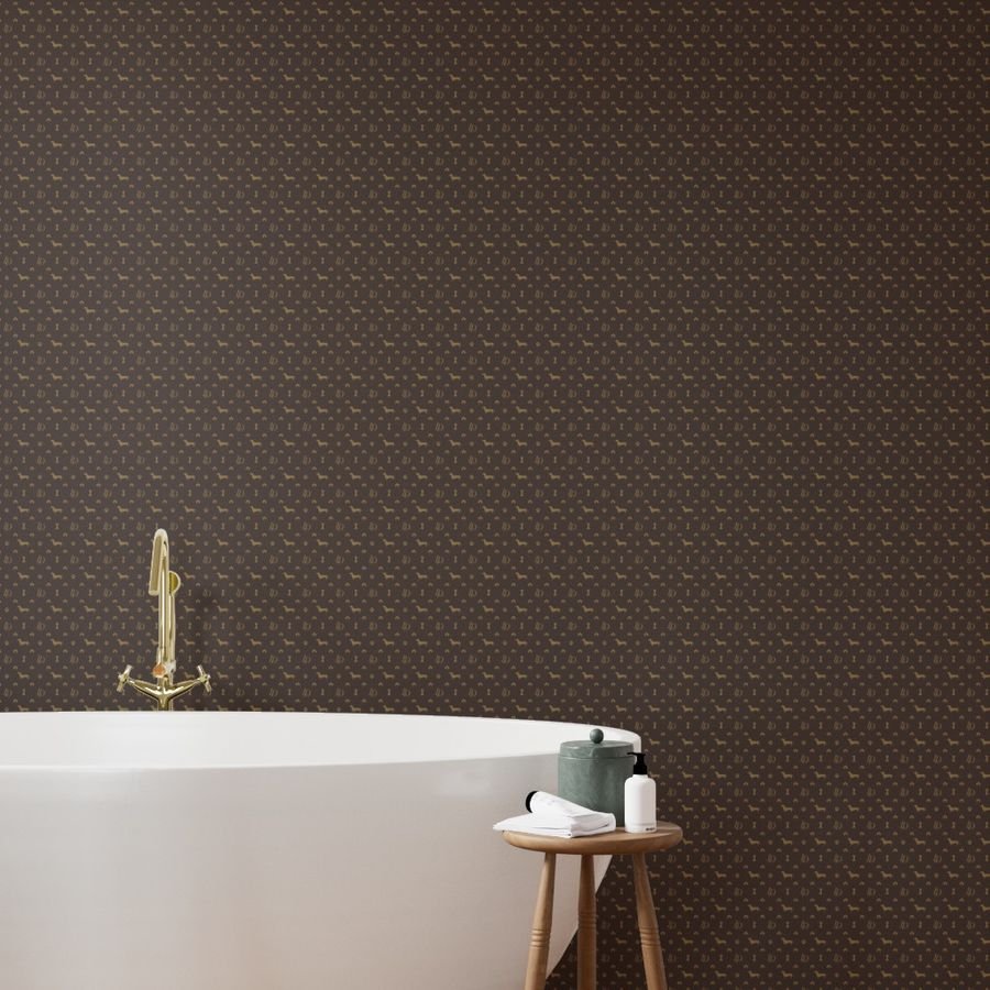 Louis Luxury Mini Dachsund Dog Attire Print Wallpaper iconic print wallpaper