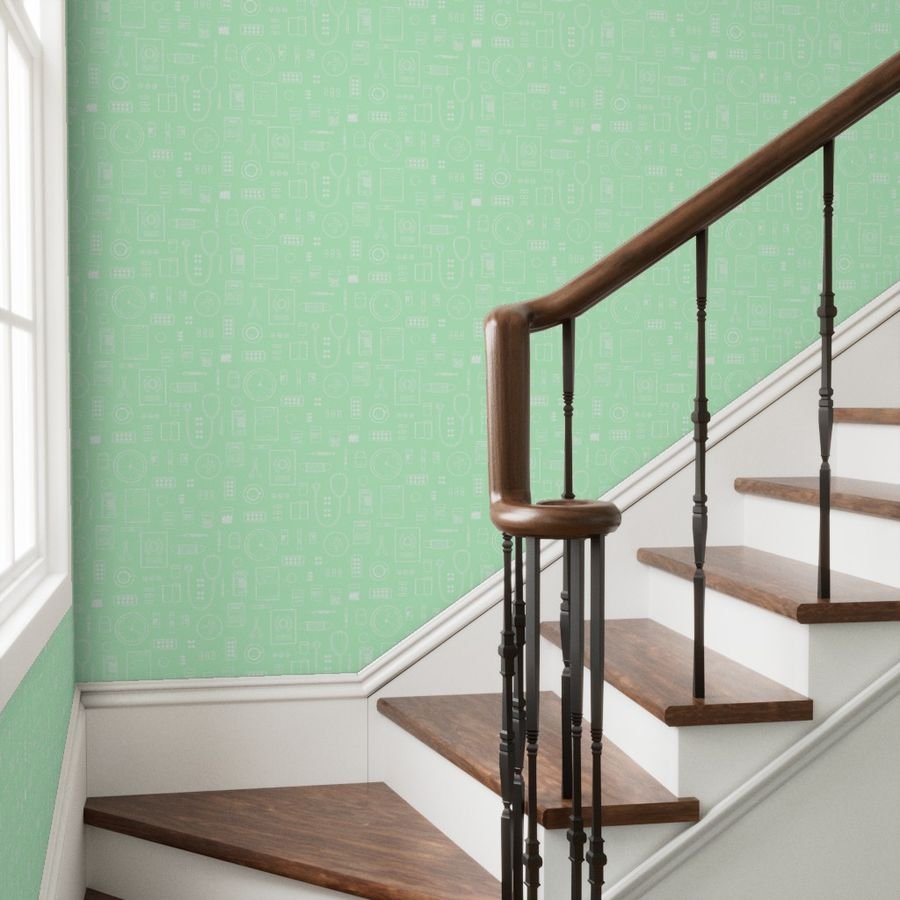 Scrubs Green with White Outlined Drawings of Medical Symbols Wallpaper medical items wallpaper