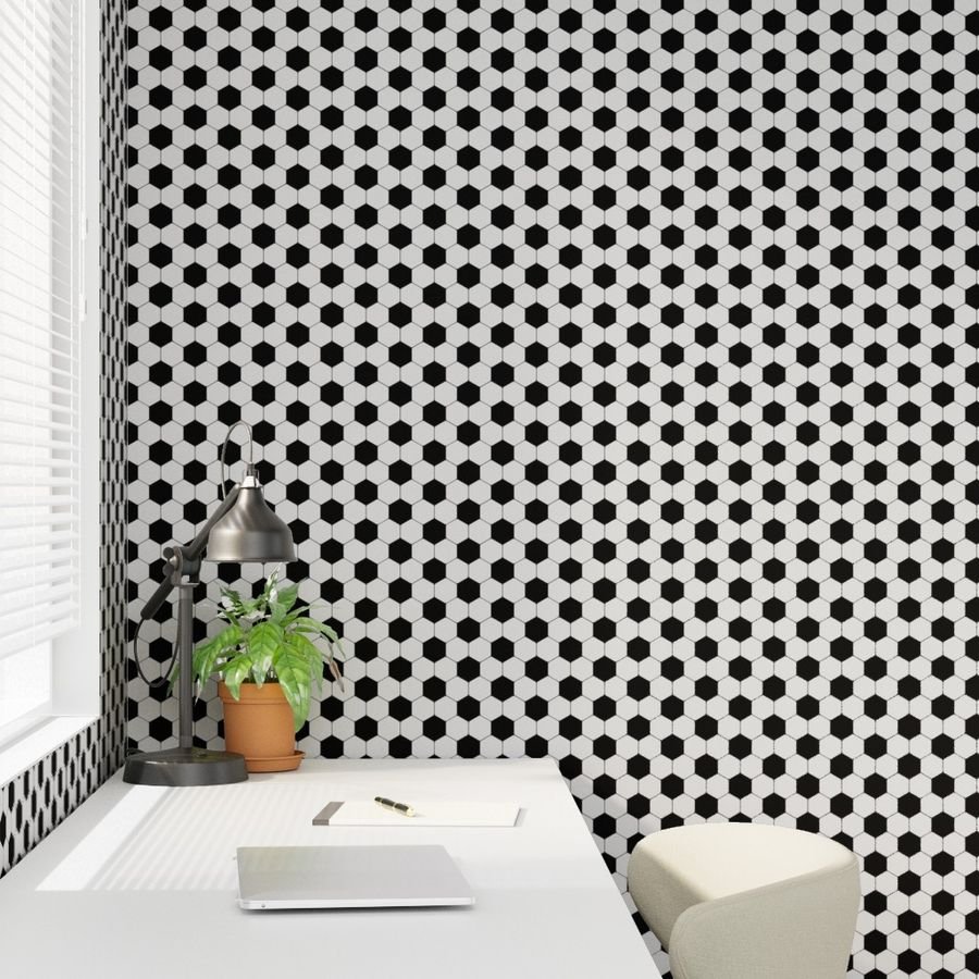 Mini Classic Soccer Football Hexagonal Black and White Seamless Print Wallpaper hexagon print wallpaper