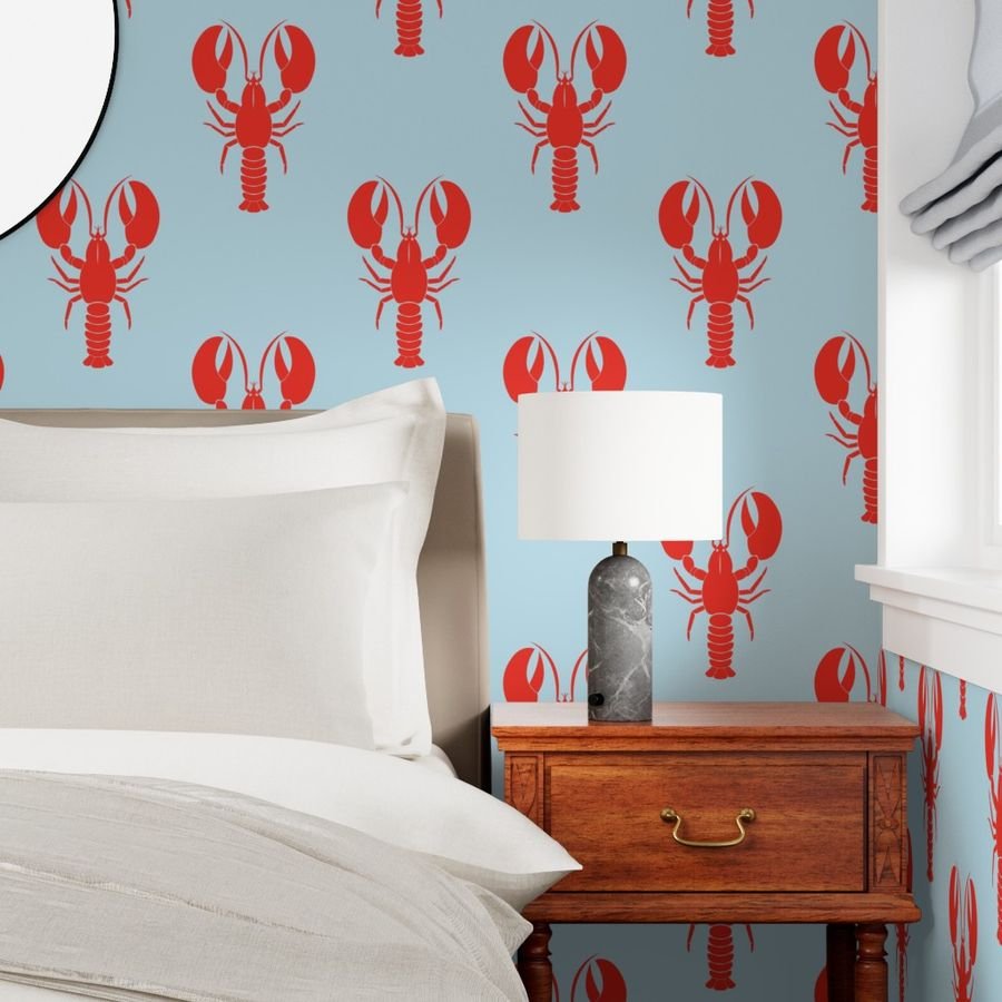 Handdrawn Motif of a Red Lobster on Pale Blue Wallpaper red lobster wallpaper