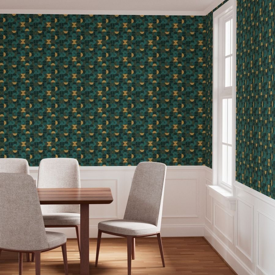 Bold Art Deco Geometric Demi-Circles in Faux Metallic Gold and Brown Wallpaper geometric circles wallpaper