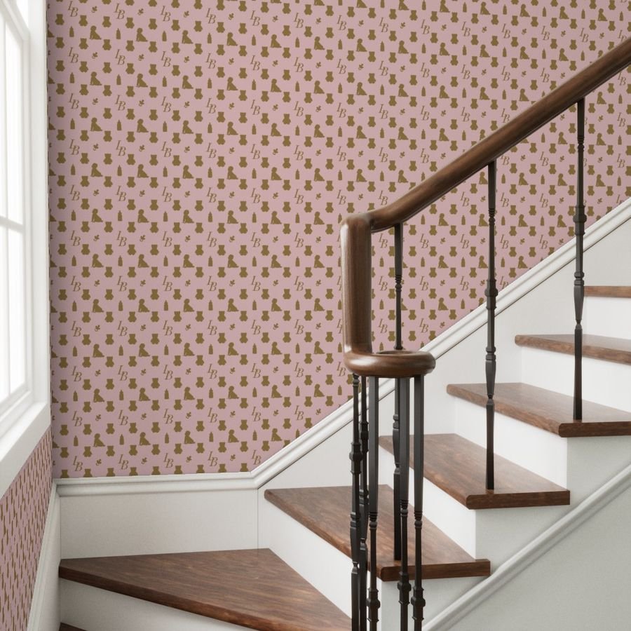 Louis Baby Luxury Iconic Monogram Pattern on Classic Pink with Tan Wallpaper monogram pattern wallpaper