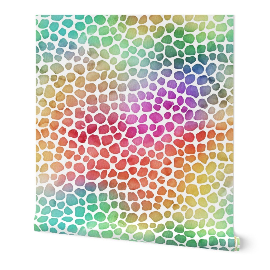 Rainbow Bright Pastel Mosaic Watercolor Spots in Mirror Repeat Wallpaper rainbow colors wallpaper