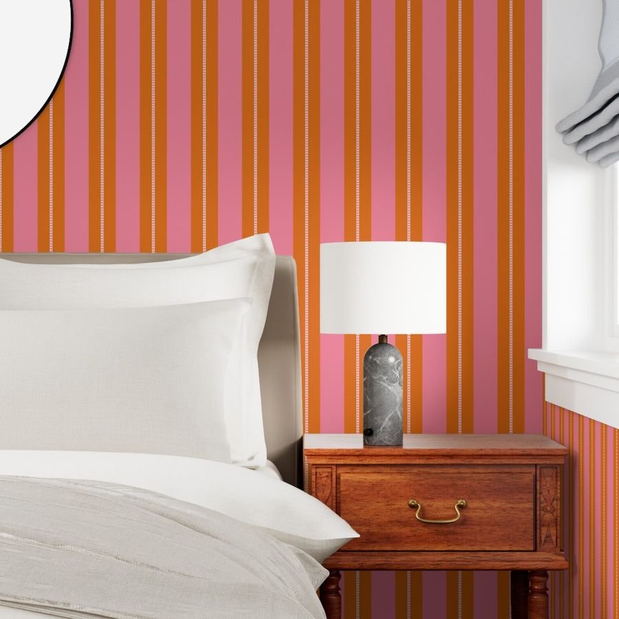 Pink and Burnt Orange Cabana Beach Bubble Stripes Wallpaper pink and orange wallpaper