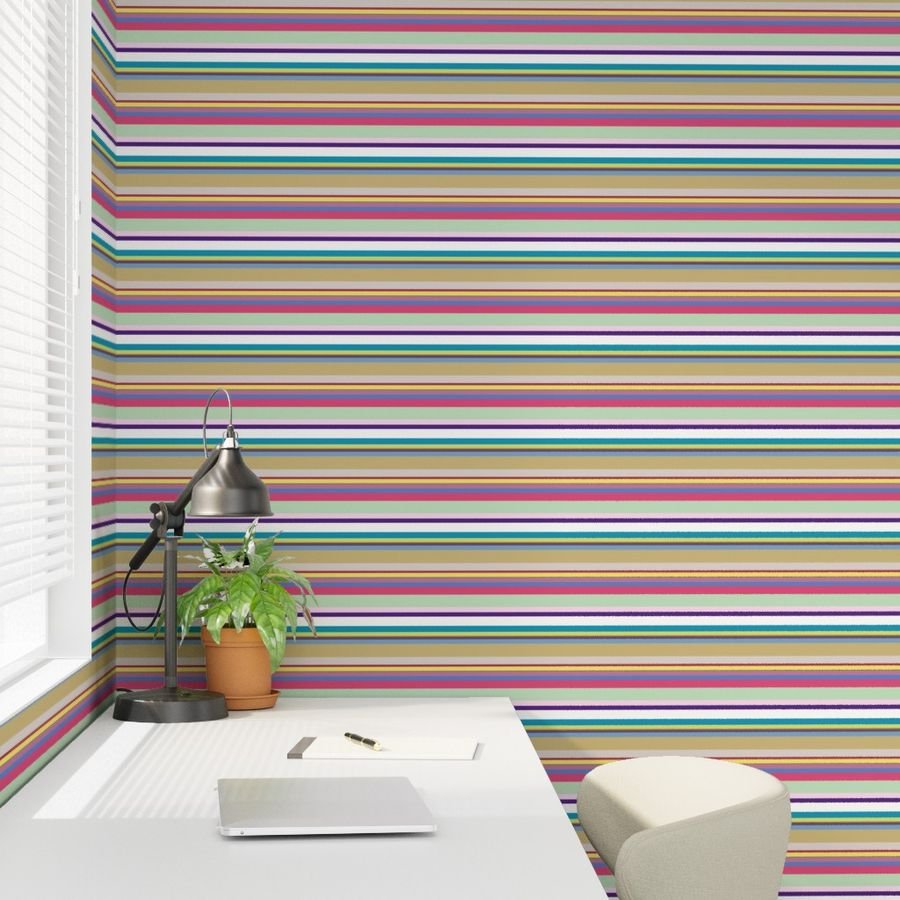 Multicolore Louis Frenchie Coordinate Candy Stripes Horizontal Wallpaper multi monogram wallpaper