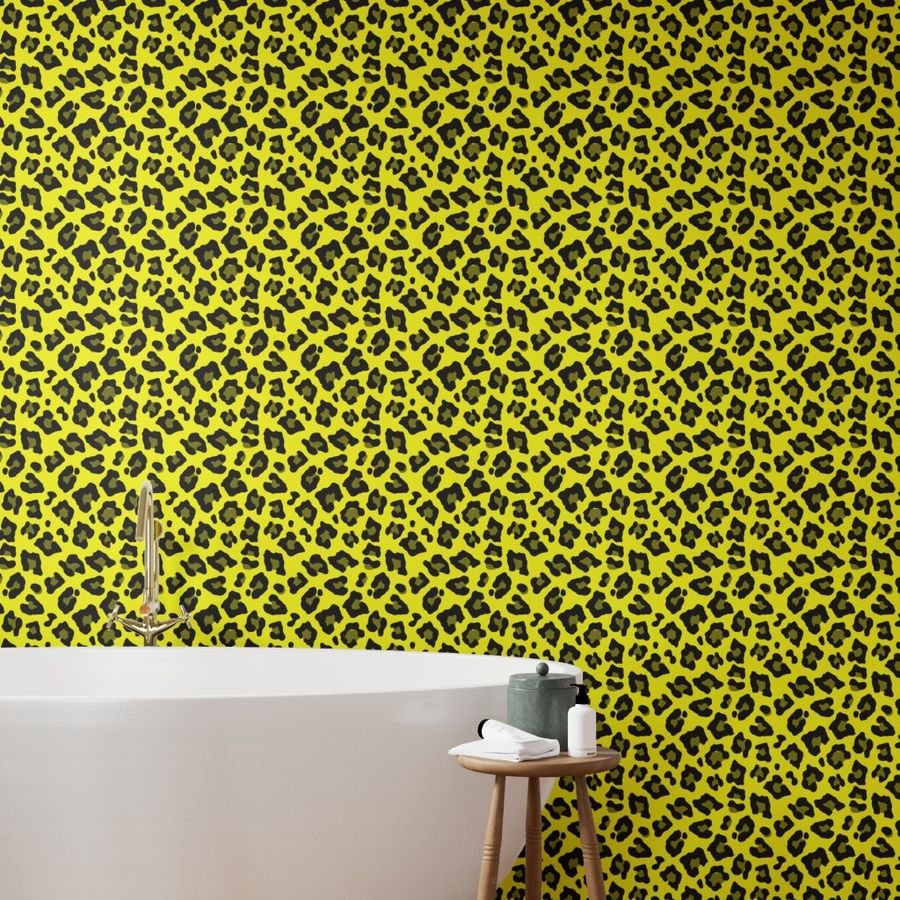 Jumbo Leopard Spots Animal Repeat Pattern Print in Yellow and Black Wallpaper leopard animal wallpaper