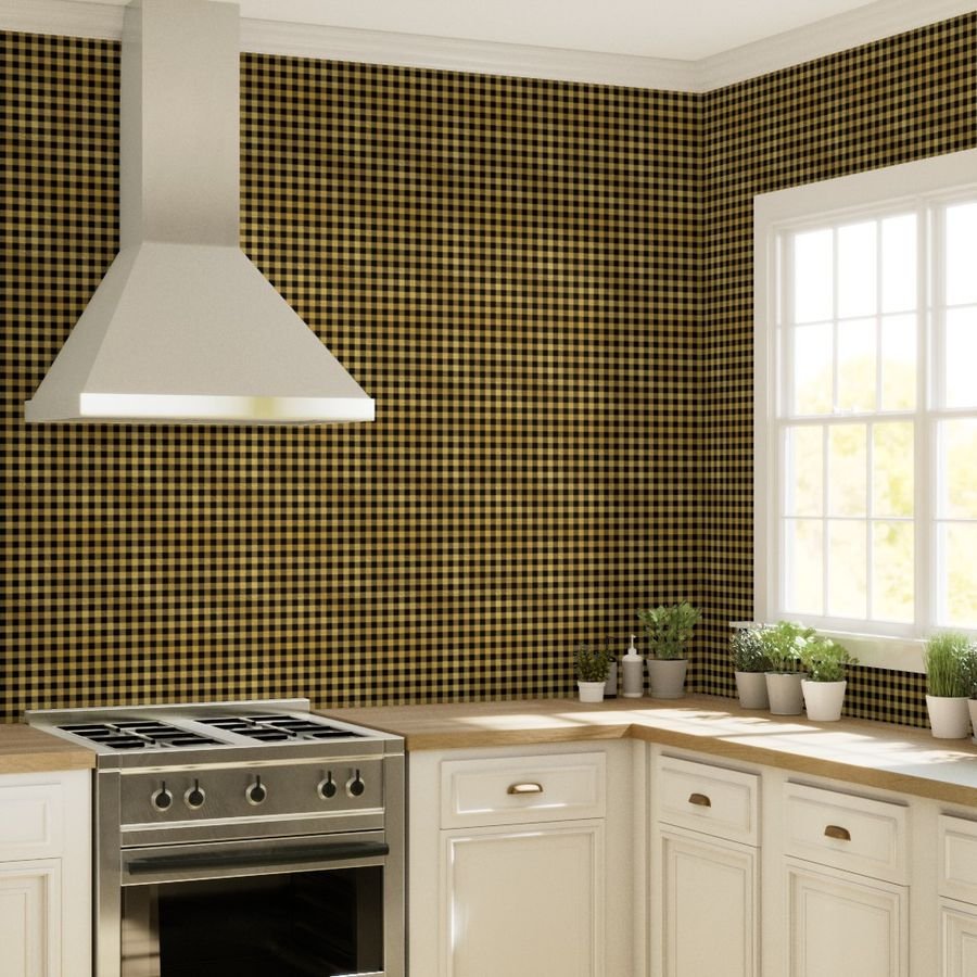 Christmas Faux Gold Foil and Black Buffalo Check 1 inch Wallpaper buffalo check wallpaper