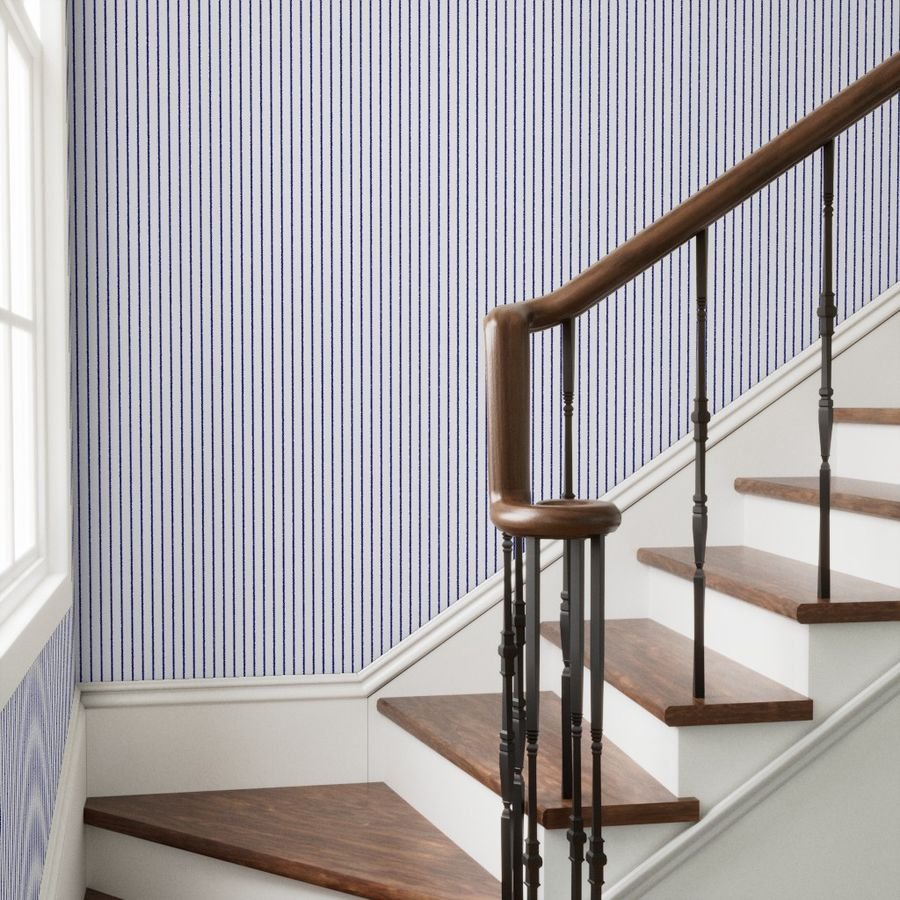 Classic wider 1 Inch Navy Blue Pinstripe on a Blue Background Wallpaper pinwale stripes wallpaper