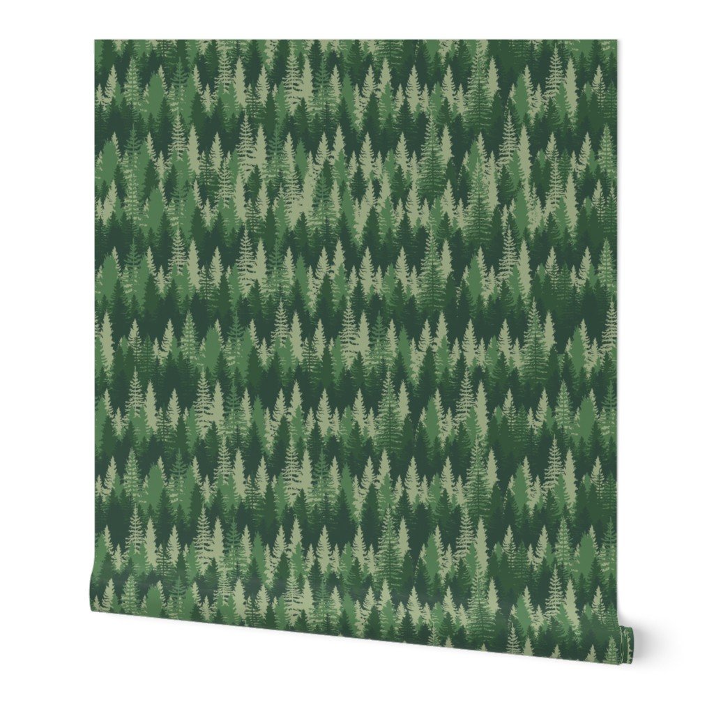 Endless Evergreen Forest with Fir Trees in Shades of Green Wallpaper fir tree forest wallpaper