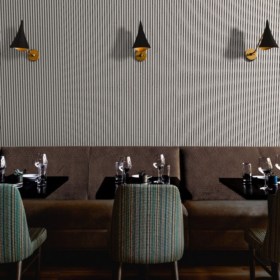 Mini Coal Black Antique Vintage Mattress Ticking Stripe on Cream Wallpaper black ticking wallpaper