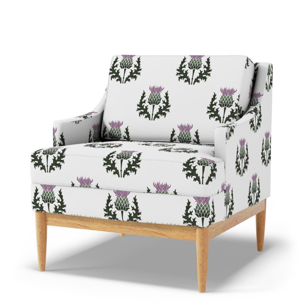 Large Scottish Thistle Flower of Scotland on White Fabric purple thistle fabric