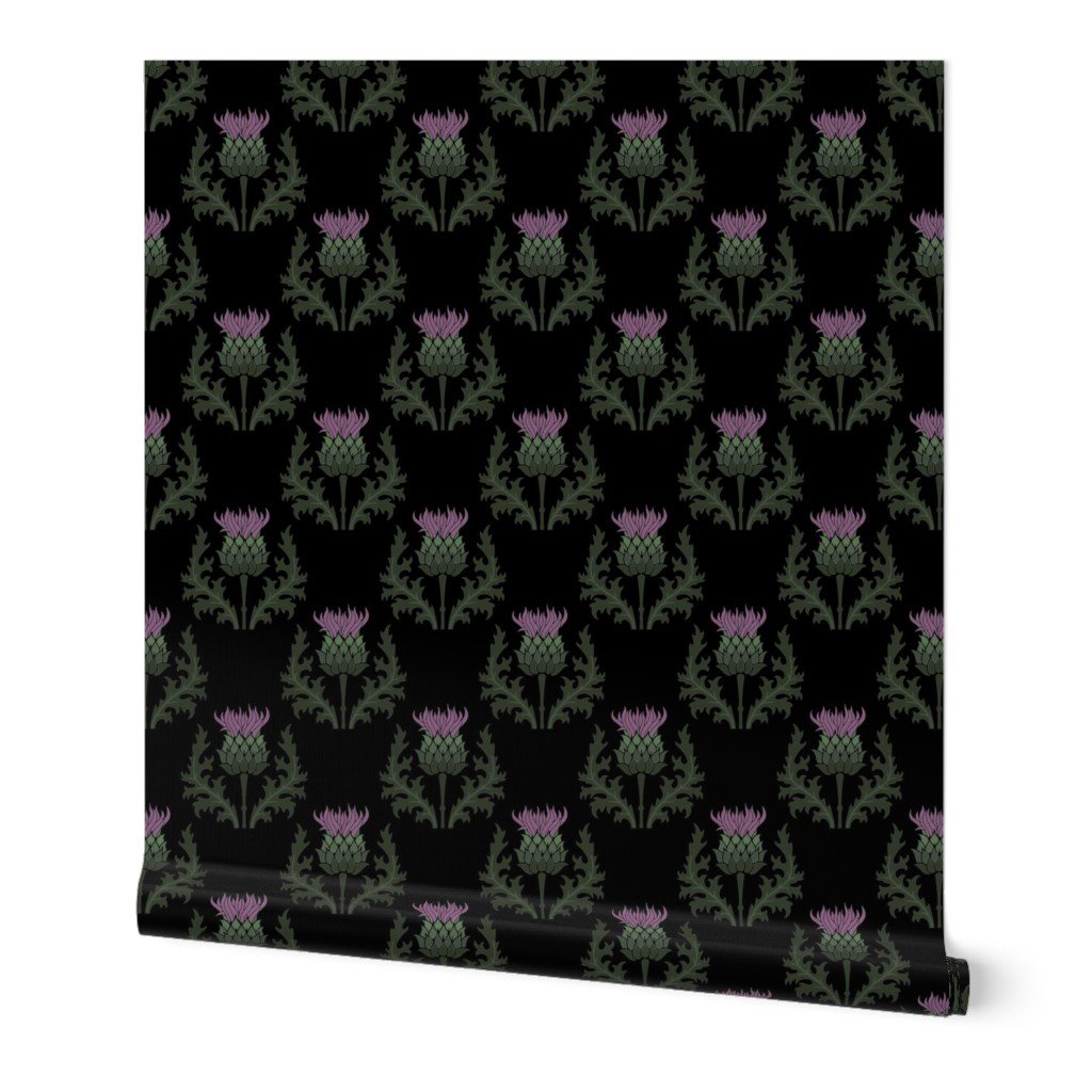 Large Scottish Thistle Flower of Scotland on Black Wallpaper scottish thistle wallpaper